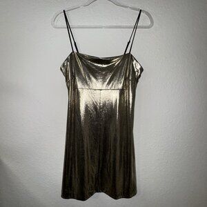 Urban Outfitters Silence + Noise Drita Dress Women’s L Gold Metallic Mini Slip